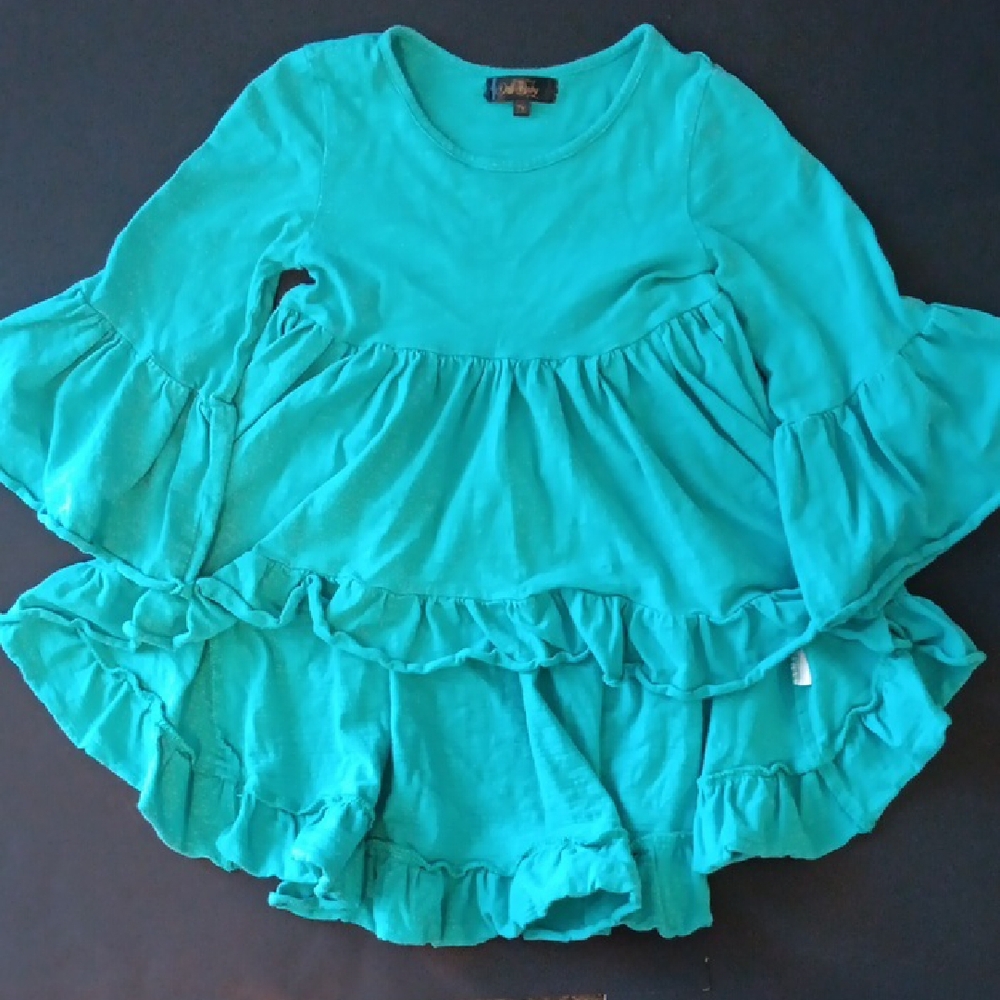 Blue Ruffle Blouse with Bell Sleeves